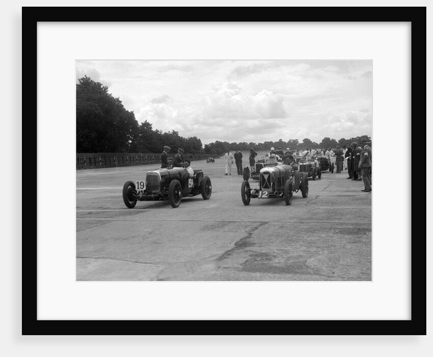 Aston Martins, Salmson and MG at the start of the LCC Relay GP, Brooklands, 25 July 1931 by Bill Brunell