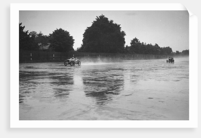 Austin 7 leading a MG in the wet at the LCC Relay GP, Brooklands, 25 July 1931 by Bill Brunell