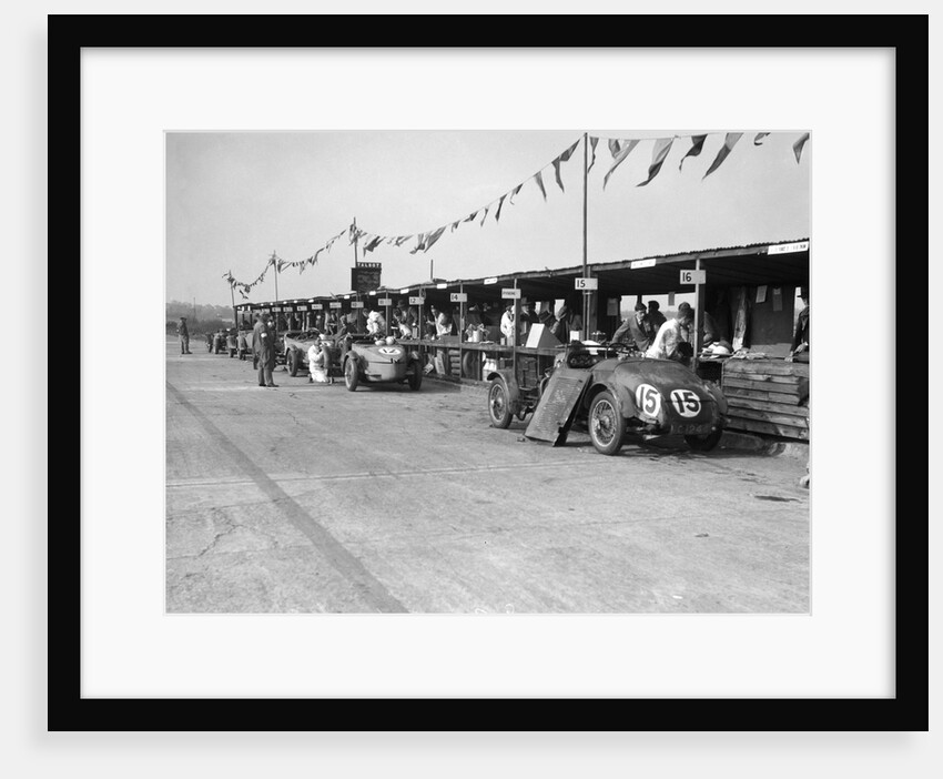 Talbot 105 and Lea-Francis cars in the pits at the JCC Double Twelve race, Brooklands, 8/9 May 1931 by Bill Brunell