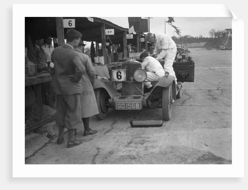 Talbot 90 of E and SJ Burt in the pits at the JCC Double Twelve race, Brooklands,  May 1931 by Bill Brunell