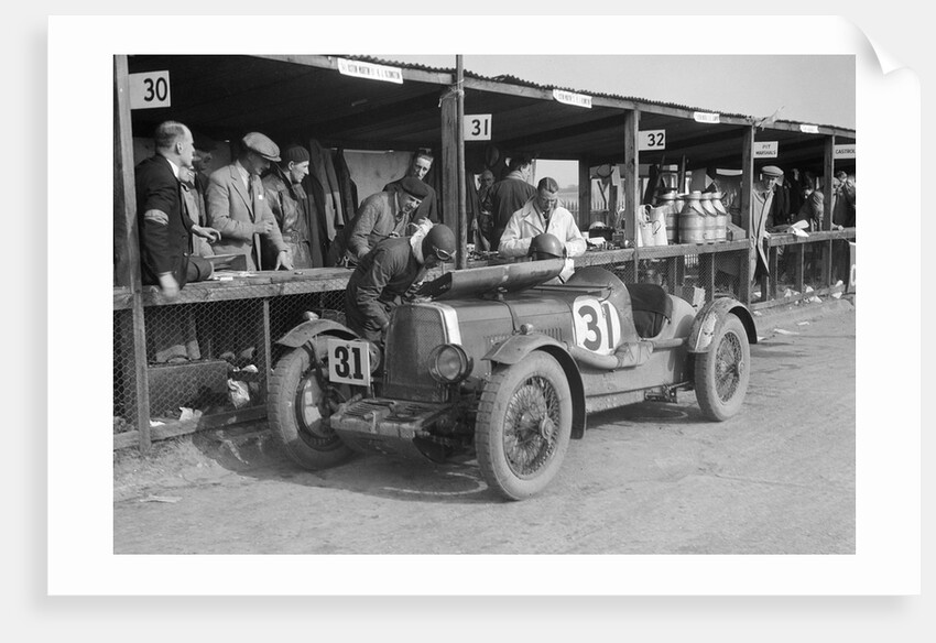 Clive Gallop and Leon Cushman's Aston Martin in the pits, JCC Double Twelve race, Brooklands, 1931 by Bill Brunell
