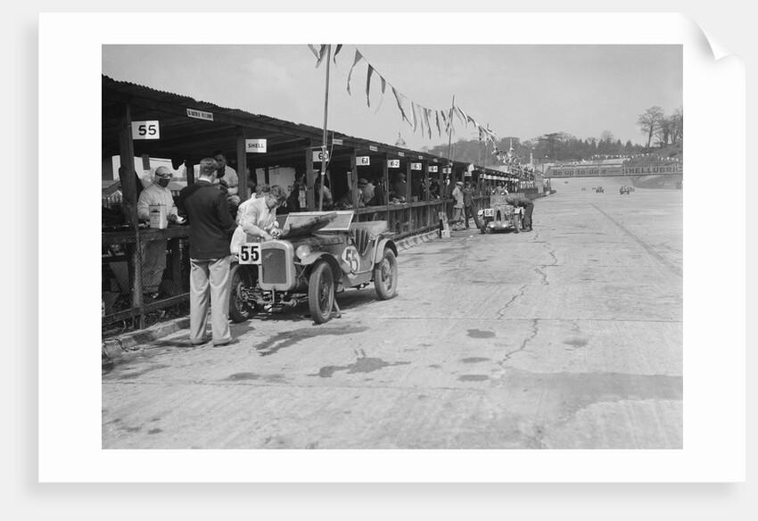Austin Ulster and MG C type in the pits at the JCC Double Twelve race, Brooklands, 8/9 May 1931 by Bill Brunell