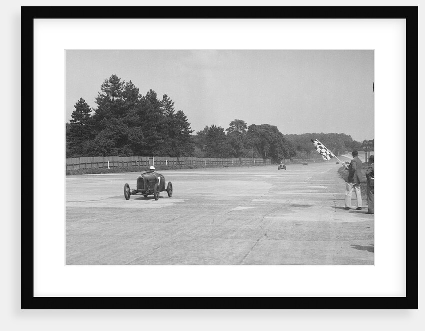 Two Salmson cars taking the chequered flag at Brooklands by Bill Brunell