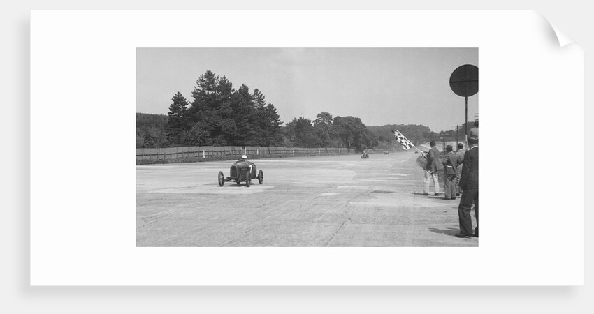 Two Salmson cars taking the chequered flag at Brooklands by Bill Brunell