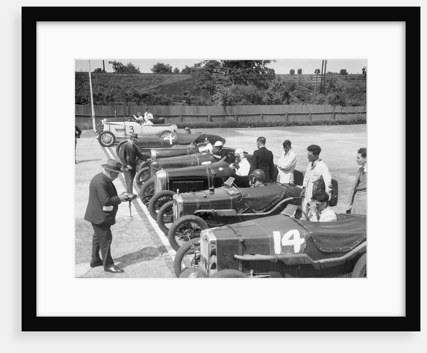 Cars on the start line for a motor race at Brooklands by Bill Brunell