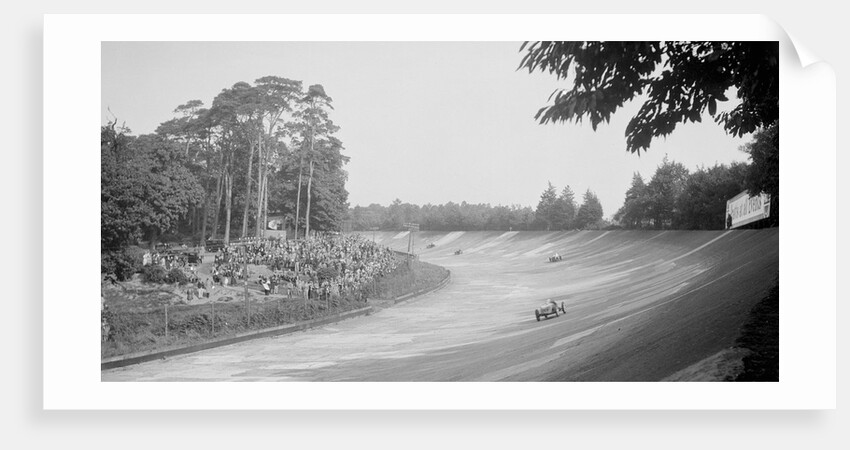 Riley 9 Brooklands on the banking at Brooklands by Bill Brunell