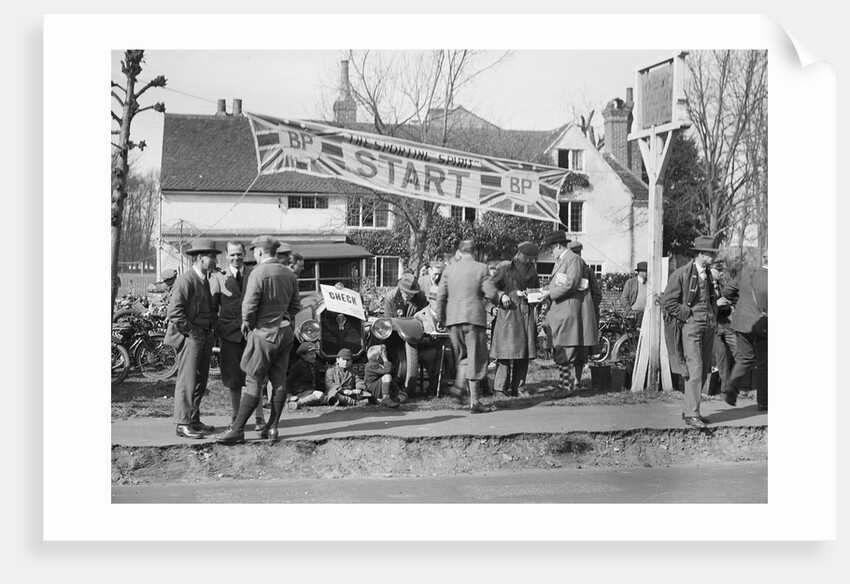 Start line for the Surbiton Motor Club Grand Cup, the Talbot Hotel, Ripley, Surrey, 1929 by Bill Brunell