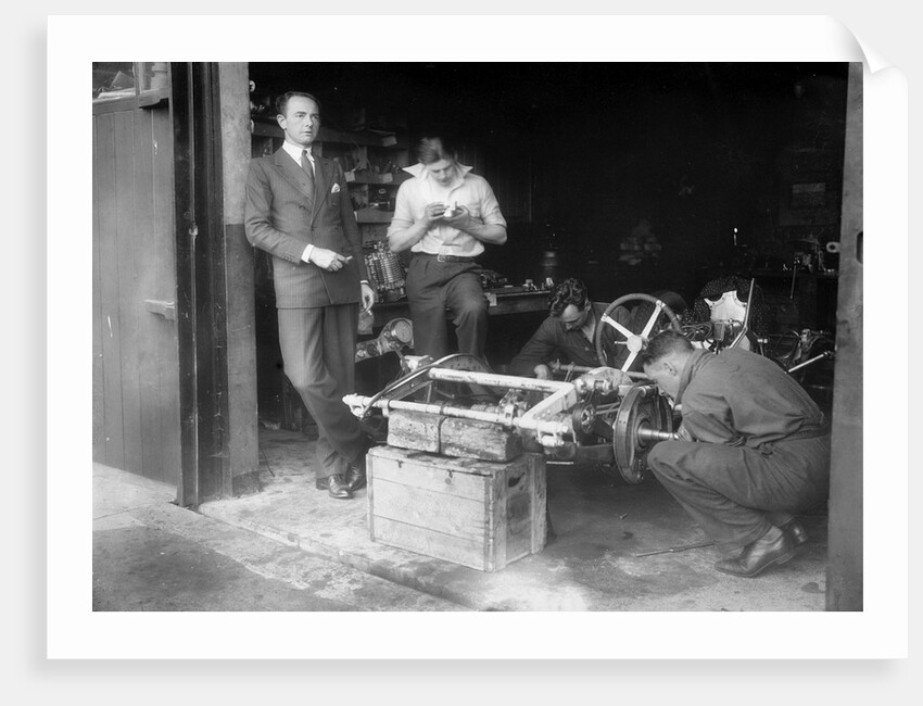 Working on the chassis of Raymond Mays' 2996 cc Vauxhall-Villiers by Bill Brunell