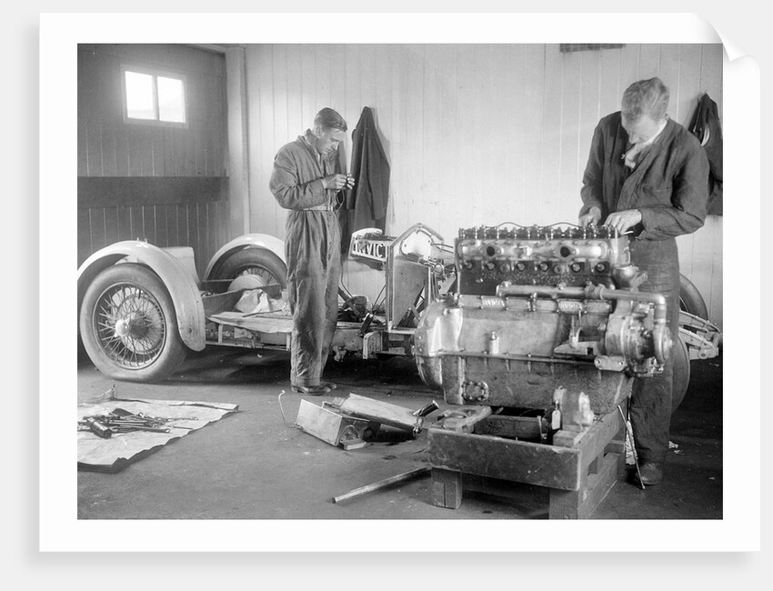 Mechanics working on Raymond Mays' 4500 cc Invicta car by Bill Brunell