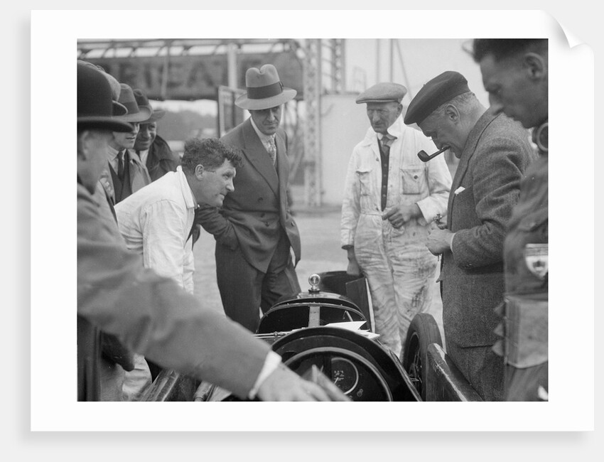 People examining Leon Cushman's Austin 7 racer at Brooklands for a speed record attempt, 1931 by Bill Brunell