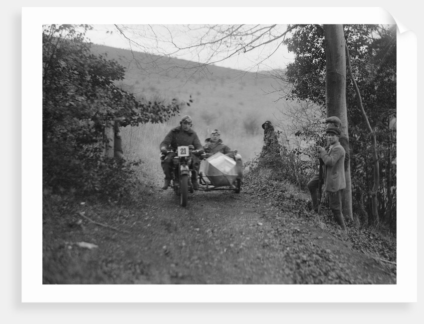 Norton and sidecar ridden by SL Grubb competing in the Inter-Varsity Trial, November 1931 by Bill Brunell