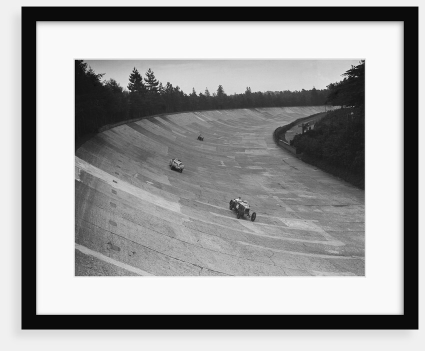 Frazer-Nash and Frazer-Nash BMW racing on the banking at Brooklands, 1938 or 1939 by Bill Brunell