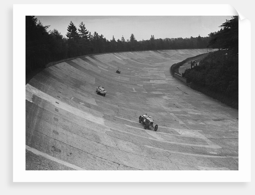 Frazer-Nash and Frazer-Nash BMW racing on the banking at Brooklands, 1938 or 1939 by Bill Brunell