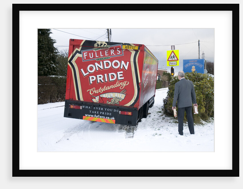 London Pride Brewery lorry stuck in snow 2009 by Unknown