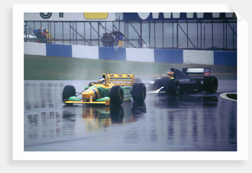 Benetton B193A Michael Schumacher and K.Wendlinger in Sauber Ilmor 1993 Euro GP at Donington by Unknown