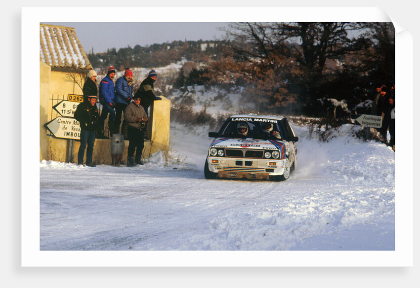 Juha Kankkunen in Lancia Delta HF during 1987 Monte Carlo Rally. He finished 2nd overall by Unknown