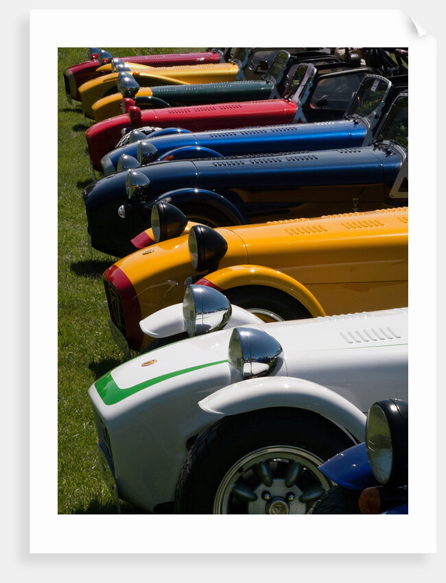 Row of Caterham Sevens at club meeting event by Anonymous