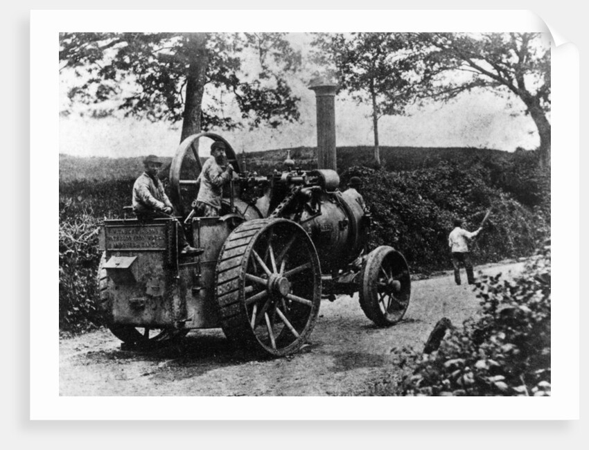 1869 Tasker traction engine with red flag man at the front by Anonymous