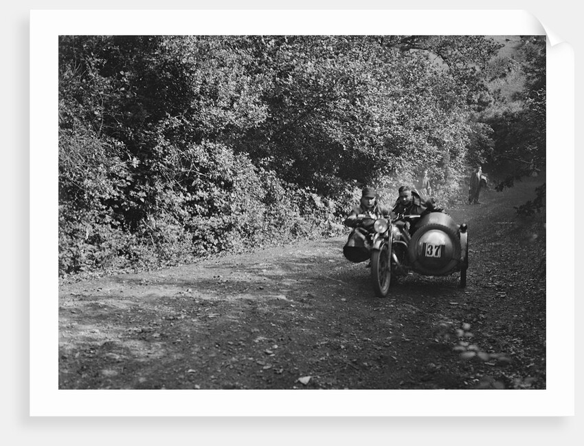 Motorcycle and sidecar of HD Jongs, Brighton and Hove Motor Club Brighton-Beer Trial, 1930 by Bill Brunell