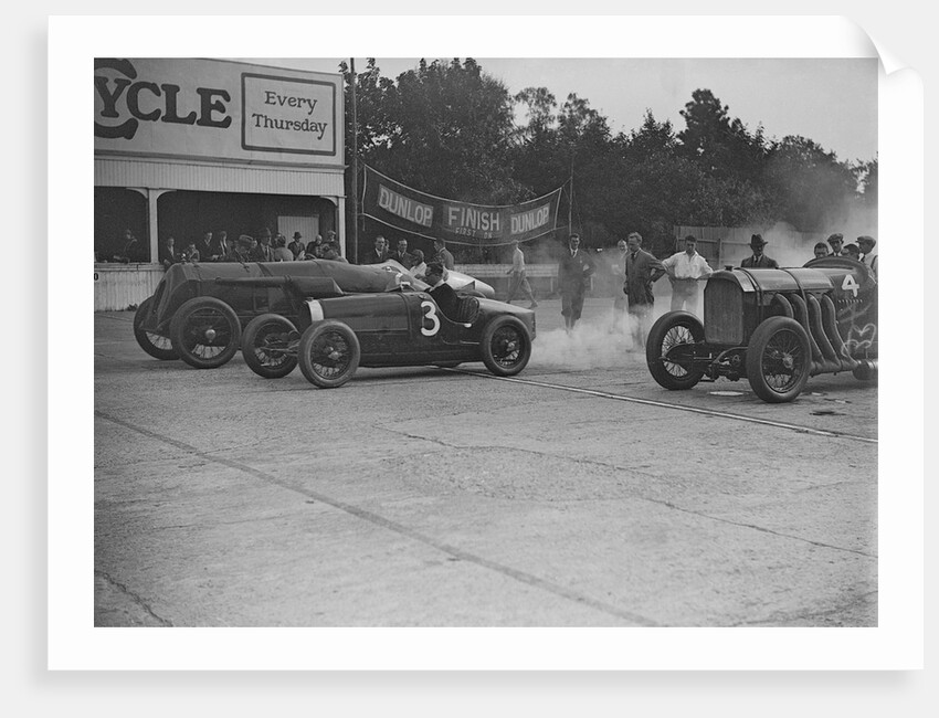 Fiat, Bugatti and Benz competing at a Surbiton Motor Club race meeting, Brooklands, Surrey, 1928 by Bill Brunell