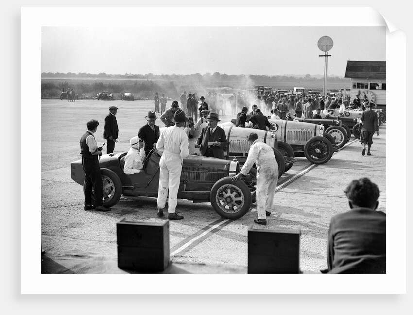 Cars on the start line, Surbiton Motor Club race meeting, Brooklands, Surrey, 1928 by Bill Brunell