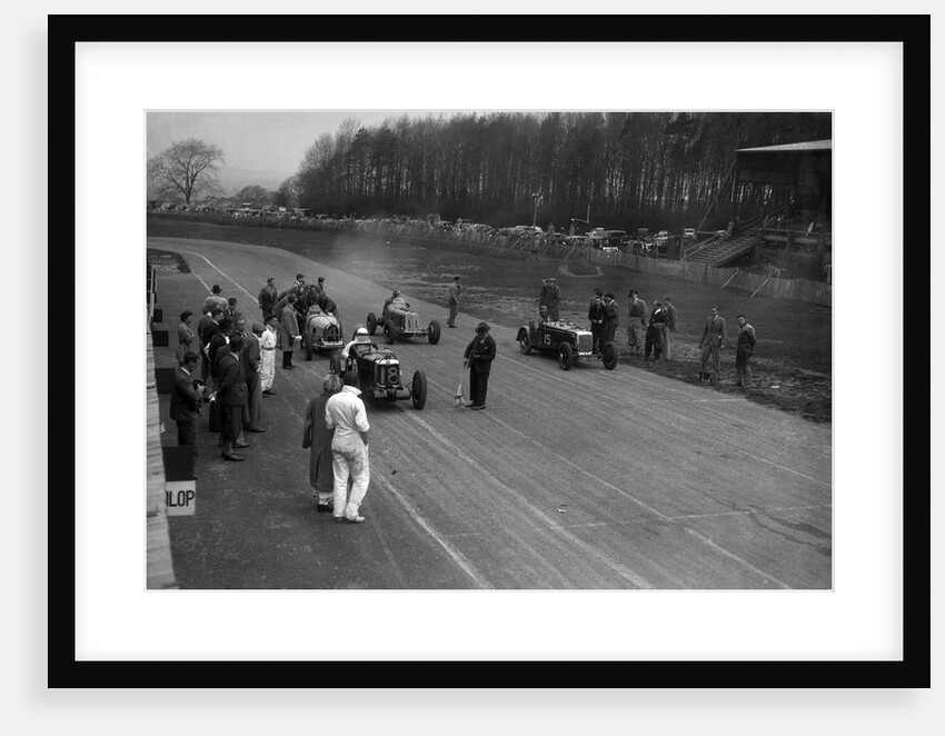 MG Q type, Frazer-Nash Shelsley and Bugatti Type 51 on the starting grid at Donington Park, 1930s by Bill Brunell