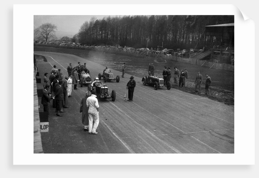 MG Q type, Frazer-Nash Shelsley and Bugatti Type 51 on the starting grid at Donington Park, 1930s by Bill Brunell