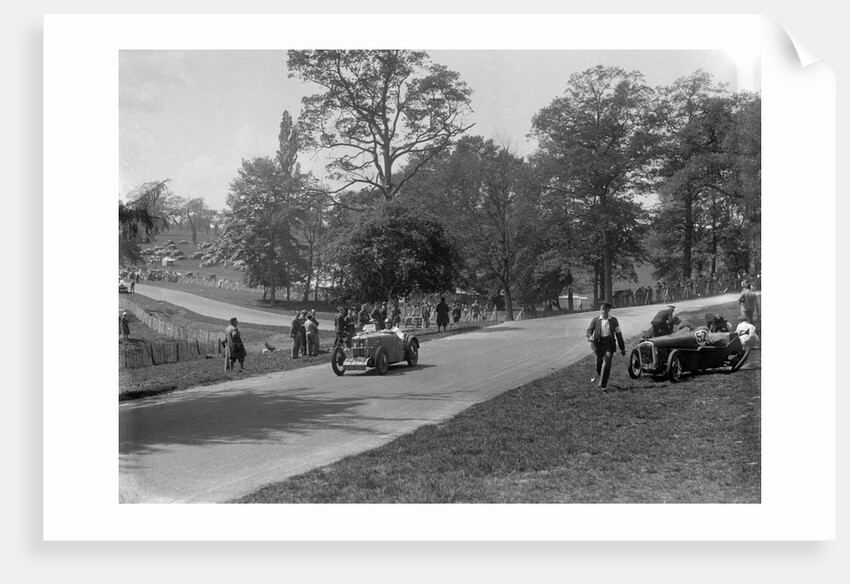 MG J2 passing the crashed Austin 7 of B Sparrow, Donington Park Race Meeting, Leicestershire, 1933 by Bill Brunell