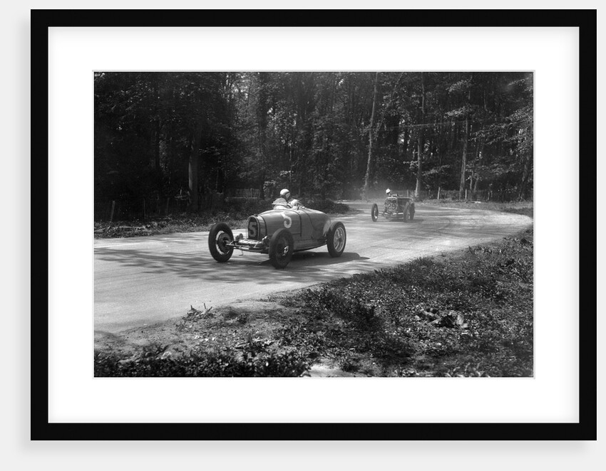 TP Cholmondeley-Tapper's Bugatti Type 37A leading a Frazer-Nash TT replica at Donington Park, 1930s by Bill Brunell