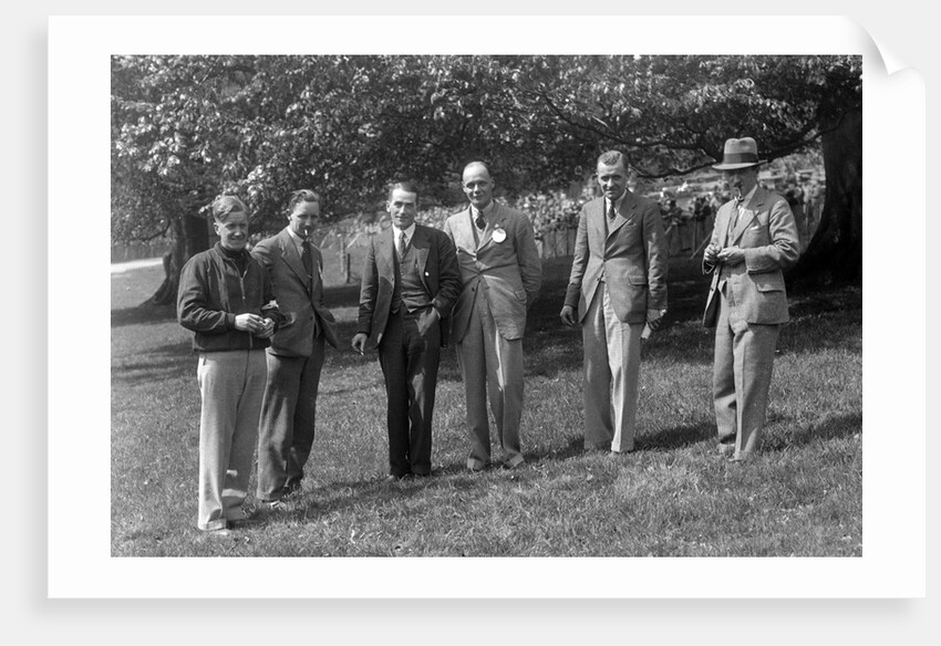 Group of men at Donington Park motor racing circuit, Leicestershire, c1930s by Bill Brunell