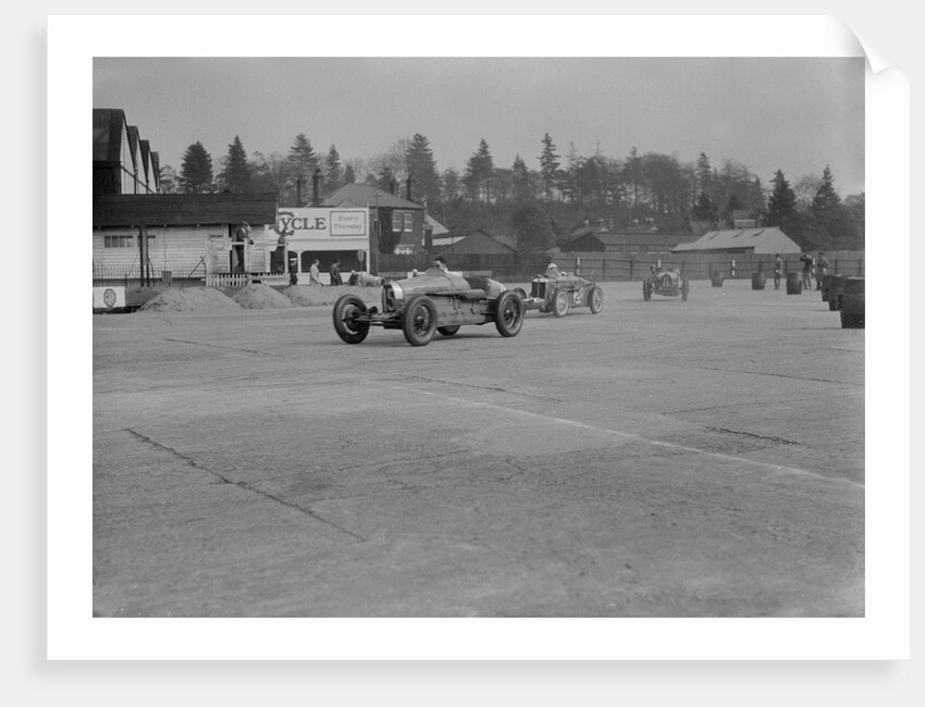 Two Bugatti Type 37s and an MG racing at Brooklands, Surrey, 1930s by Bill Brunell