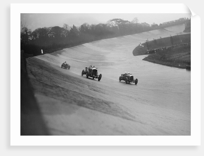 Bentleys of Eddie Hall and RO Williams and a Bugatti, BARC meeting, Brooklands, Surrey, 1931 by Bill Brunell