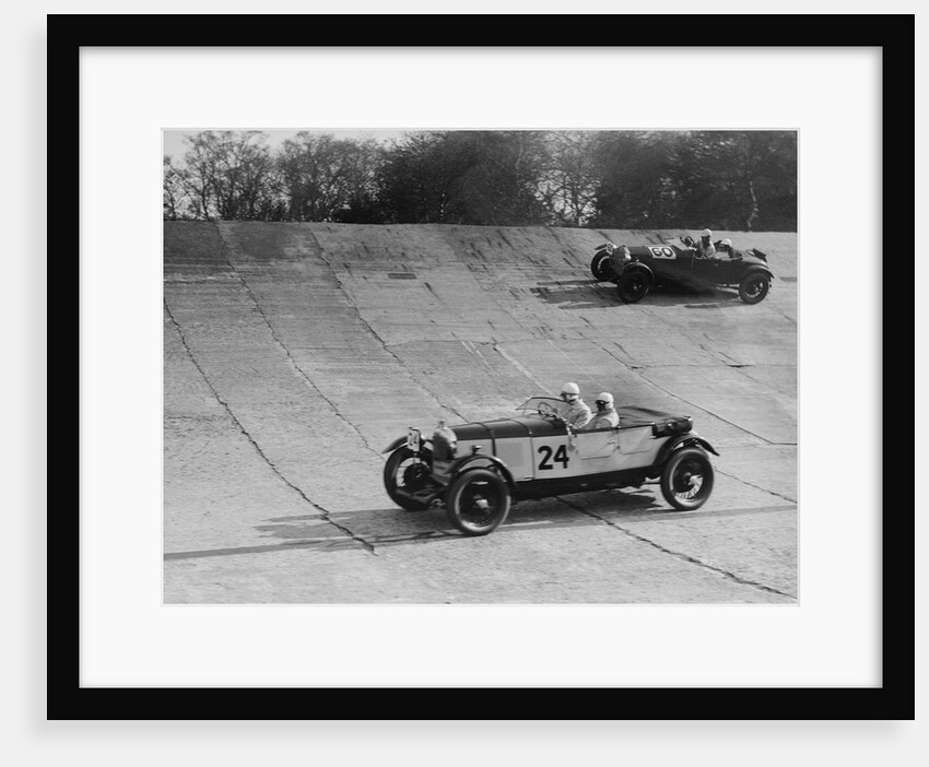 Lagonda and Alfa Romeo on the banking at the JCC Double Twelve Race, Brooklands, Surrey, 1929 by Bill Brunell
