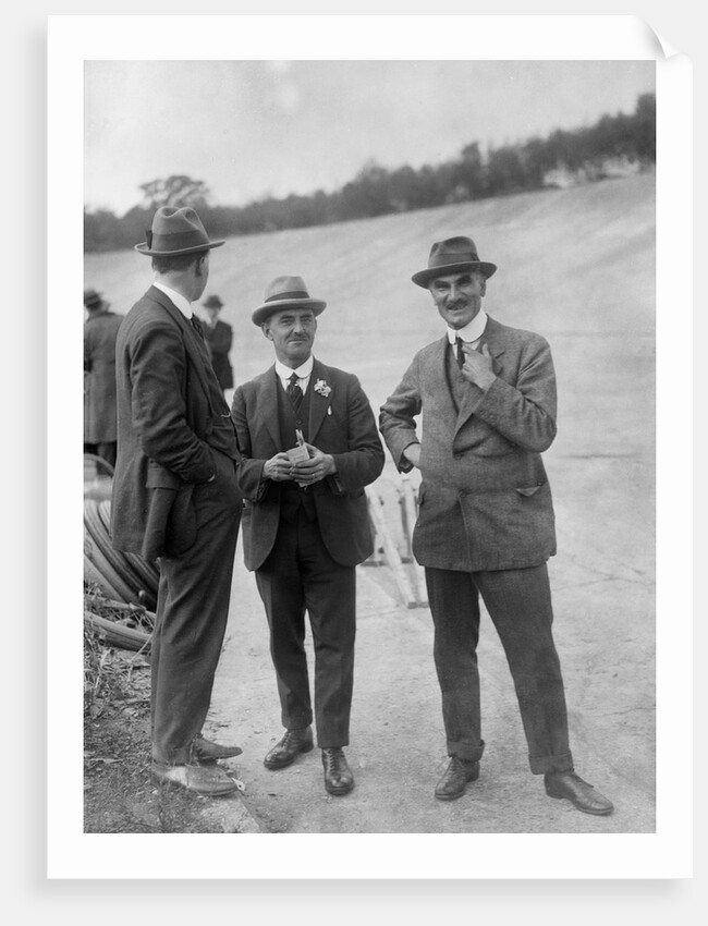 John Portwine and Selwyn Edge of AC Cars at Brooklands motor racing circuit, Surrey, c1921 by Bill Brunell