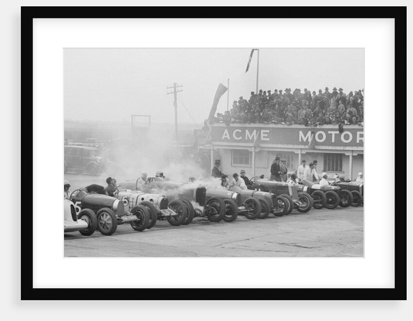 Cars at the start of a BARC race, Brooklands, 1930 by Bill Brunell