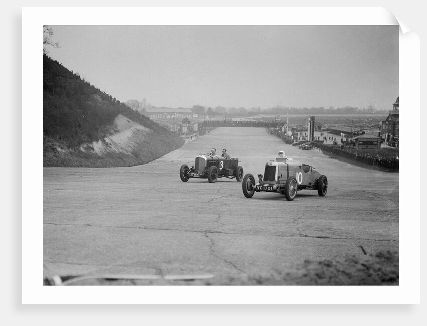 Bentley of Major H Butler and Lea-Francis Hyper racing at a BARC meeting, Brooklands, 1930 by Bill Brunell