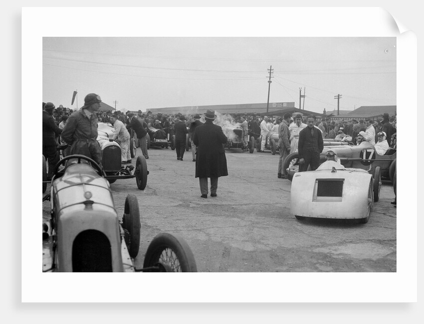Marendaz Special of AC Hess and Bugatti Type 35 of O Bertram at a BARC meeting, Brooklands, 1930 by Bill Brunell