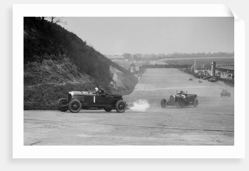 Bentley of Tim Birkin and Austro-Daimler of Edgar Fronteras, BARC meeting, Brooklands, 1930 by Bill Brunell