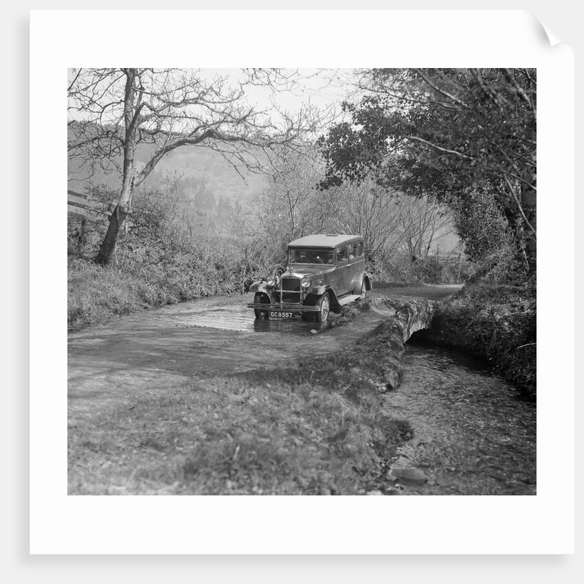 Singer Super Six driving through a ford at Croydon Hill, near Timberscombe, Somerset, 1930s by Bill Brunell