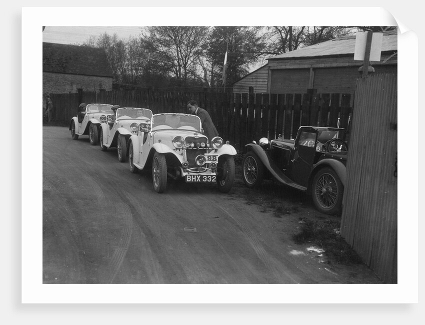 Three Singer cars and a MG PA at a motoring trial, 1930s by Bill Brunell