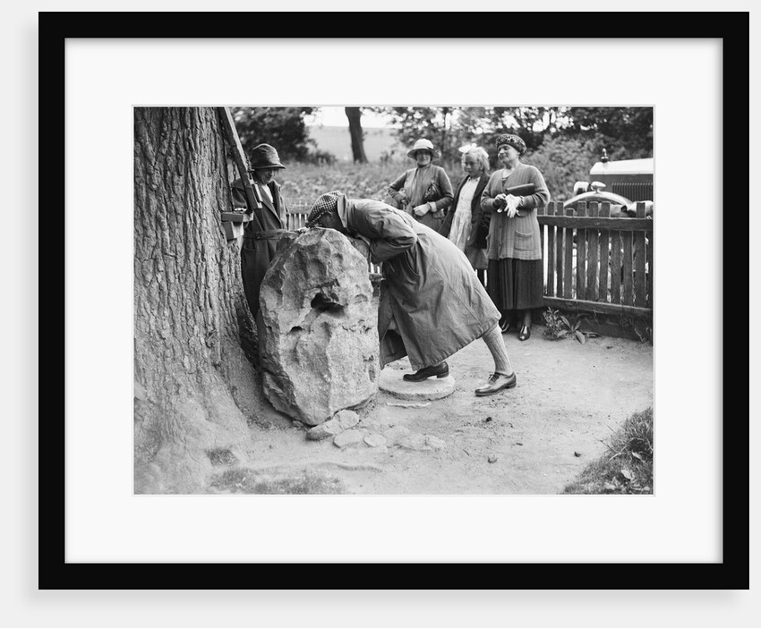People visiting King Alfred's Blowing Stone, Kingston Lisle, near Uffington, Oxfordshire, c1920s by Bill Brunell