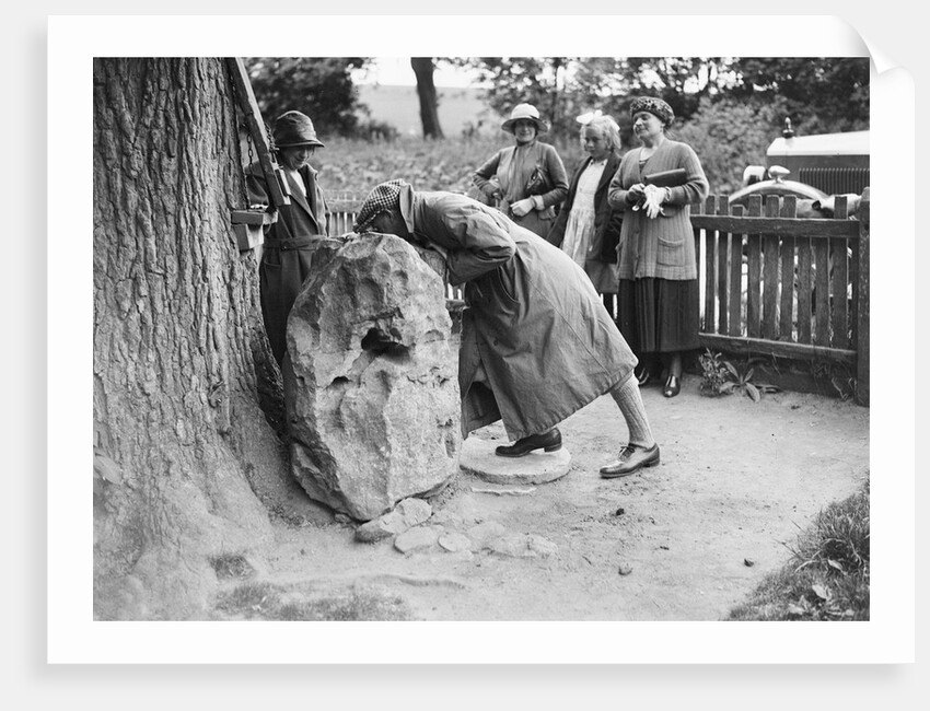 People visiting King Alfred's Blowing Stone, Kingston Lisle, near Uffington, Oxfordshire, c1920s by Bill Brunell