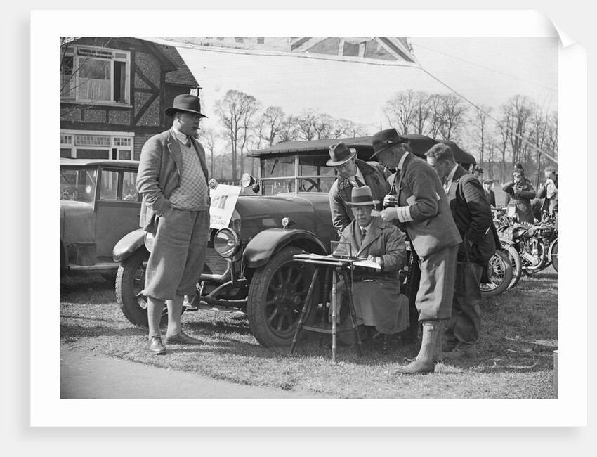Surbiton Motor Club motorcycle trial, Talbot Hotel, Ripley, Surrey, c1930. by Bill Brunell