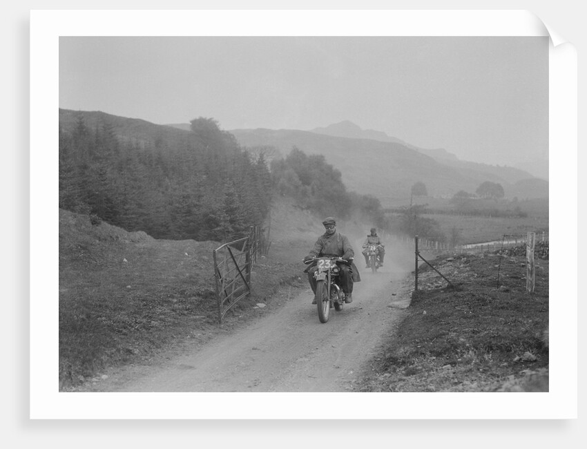 493 cc Triumphs of L Crisp and KP Jones competing in E&DMC Scottish 6 Days Trial, 1933. by Bill Brunell