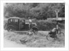 People relaxing by a signpost with a 1935 Standard 10 hp car, Devon, (c1935?) by Unknown