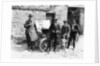 Bedford standing at the front of a car, with onlookers by Unknown