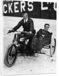 Tudor and Thompson riding a motorcycle and sidecar by Unknown