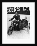 Tudor and Thompson riding a motorcycle and sidecar by Unknown