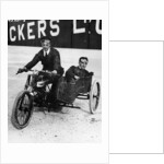 Tudor and Thompson riding a motorcycle and sidecar by Unknown