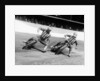 Dick Bradley (on the left) and Alby Golden at a speedway track by Anonymous